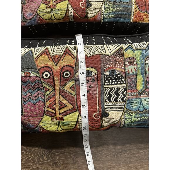 2 Laurel Burch Cat Faces Pillow Tapestry Multi Colored Lumbar Rectangular 23x12 - Picture 3 of 6